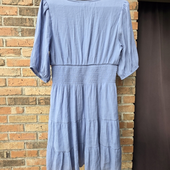 Elegant Blue Midi Dress with Ruffle Details - Picture 4 of 6